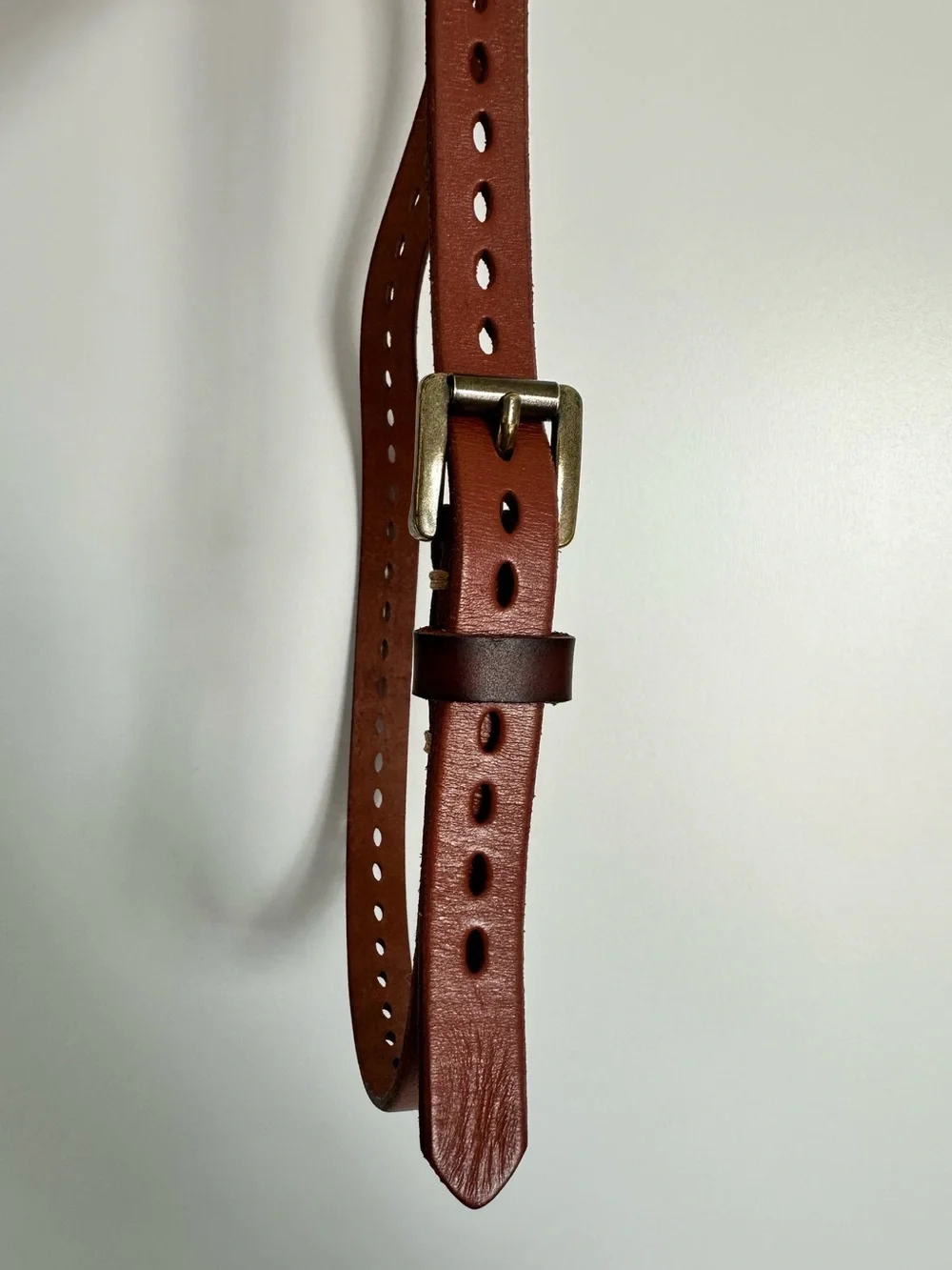 Brown thin leather belt with cutouts, small - Picture 1 of 5